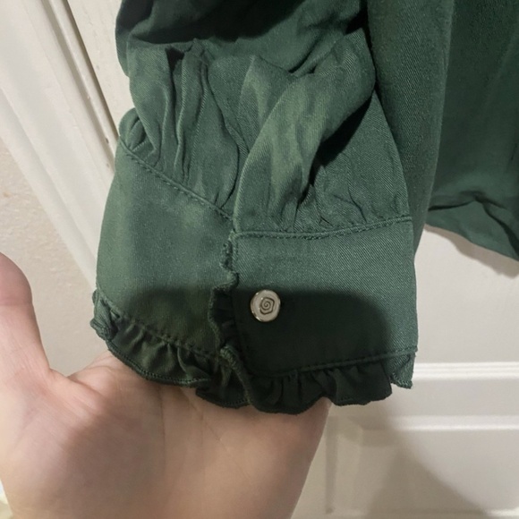 Simple Retro CONVALLARIA FLORAL EMBROIDERED GREEN PUFF TOP Large - Picture 7 of 8